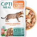 Optimeal Grain-Free Wet Cat Food Pouches Chicken & Turkey in Savory Gravy, High Protein & Moisture-Rich Tender Morsels, Indoor Adult Cat Wet Food with Natural European Ingredients, 3 oz, EXP  Mar 19/2027 (Pack of 12)