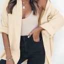 Dokotoo Womens Color Block Button Down Shirts Long Sleeve Oversized Boyfriend Blouses Tops (L)