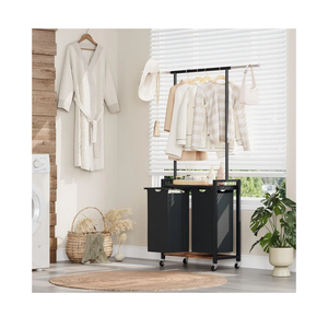 Section Rolling Laundry Cart with Hanging Rack & Utility Shelf, Laundry Sorter Hamper with Lockable Wheels, Removable Bags, Bedroom, Laundry Room, Bathroom Organizer