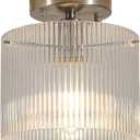 Modern Semi Flush Mount Ceiling Light, Industrial Clear Glass Ceiling Light Fixture, Crystal Ceiling Lamp, Modern Ceiling Lamps, Farmhouse Light for Entryway Hallway Kitchen Dining Room, Nickel