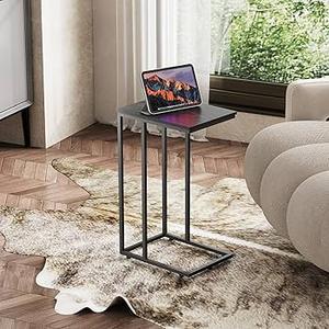 C-Shaped End Table, Modern Side Tables for Small Spaces, Large Surface Couch Table for Living Room, Bedroom, and Home Office, Black Metal Frame (Black)