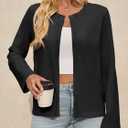 Saodimallsu Womens Lightweight Cardigans Open Front Long Sleeve One Button Casual Crewneck Loose Knit Shrug Sweater (Black, L)