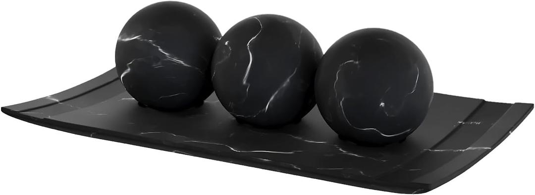 Creative Scents Black Marble Look Home Decor Bowl and Orb Set - Coffee Table Decor for Living Room - Centerpiece Table Decorations for Dining Table, Kitchen Counter, Foyer - Elegant House Decoration