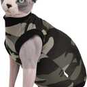  Cat Summer Cotton T-Shirts Cat Vest Pet Clothes,Round Collar Vest Kitten Shirts Sleeveless, Cats & Small Dogs Apparel (Large, Black Camo)