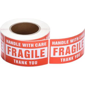 Pacific Mailer Fragile Stickers for Shipping 3in x 2in Handle with Care Labels (1 Roll, 500 per Roll)