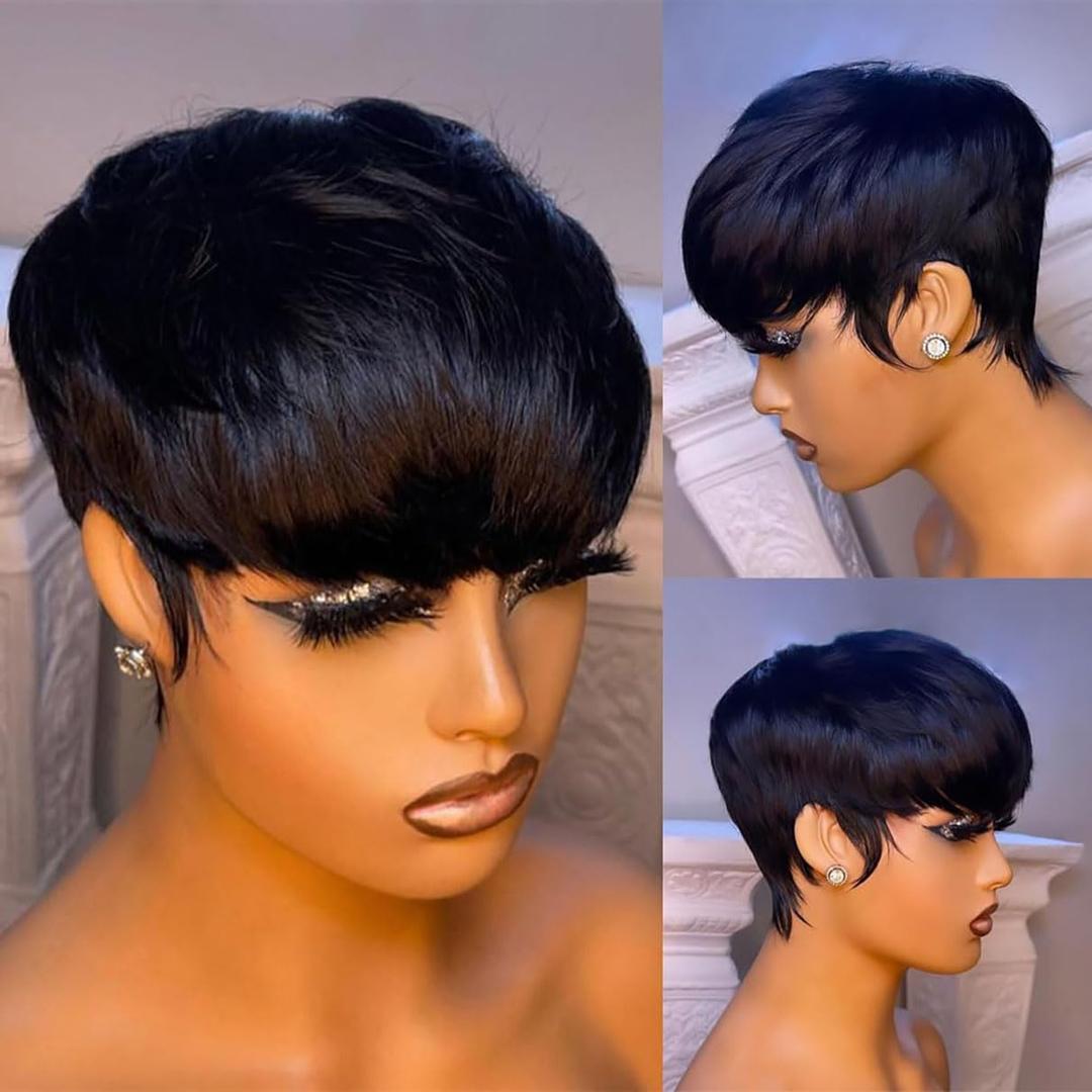 Pixie Cut Wig Human Hair Short Pixie Wigs for Black Women Glueless Pixie Wig Short Layered Brazilian Virgin Human Hair Wigs For Women Color 1b