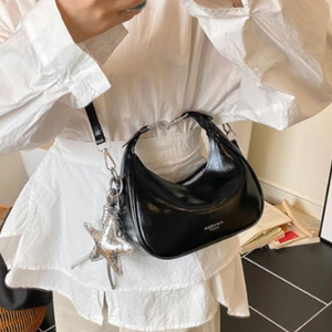 Y2K Women's Small Glossy Patent Leather Shoulder HandBag Crescent Purse Crossbody Bags