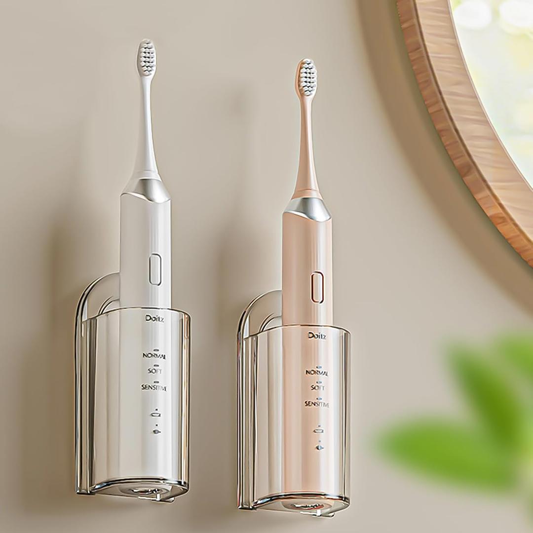 2 Pack Electric Toothbrush Holders for Bathroom, Wall Mounted Clear Electric Toothbrush Organizer, Self Adhesive Bathrooms Toothbrush Storage for Shower, Saving Space and Keep Drying