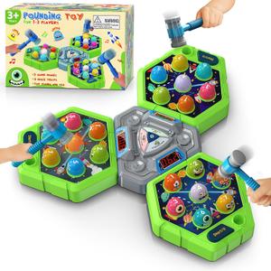 Whack Game Mole for Toddlers, Toys for 3-12 Year Old Boys Girls, Interactive Educational Multiplayer Toys with 3 Modes & 3 Hammers, Sound & Light, Birthday Xmas Gifts for 3 4 5 6 7+ Year Old Boys Girl (Green)