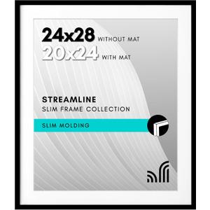 Americanflat 24x28 Picture Frame with Polished Plexiglass - Use as 20x24 Frame with Mat or Display 24x28 Photo Without Mat - Streamline Collection - Thin Border Picture Frames for Wall - Black