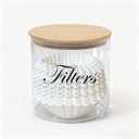 Coffee Filter Holder,Clear Filter Storage with Wooden Lid for Counter,Glass Storage Basket Container for Coffee Bar Decor Accessories