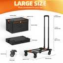 Folding Hand Truck Collapsible Crate Set, No Assembly Required 2 in 1 Utility Portable Rolling Crate Handcart with 4 Big Wheels & 2 Elastic Ropes & Removable Storage Crates (3.54 inches Wheels)
