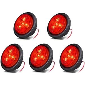 NEW SUN 2.5" Round LED Trailer Lights, Red LED Clearance Markers, 4 Diodes, 12V, Waterproof, w/Grommet and Pigtails for Trailer, Truck, RV, Boat, Fender, Cab Panel, 5 Pcs Pack
