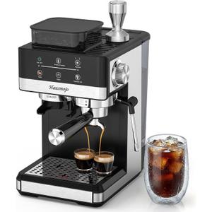 Espresso Machine with Grinder, 20Bar Expresso Coffee Machines with Milk Frother, Professional Compact Stainless Steel Coffee Maker for Espresso, Latte & Cappuccino, Perfect for Home Use