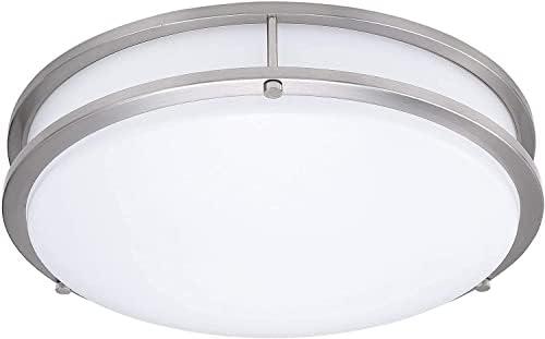 Lunabode LED Flush Mount Ceiling Light, Double Ring, Close to Ceiling Fixture, 22W (100W Eq), 1800lm, 4000K, Brushed Nickel, ETL (15") for Garage, Living Room