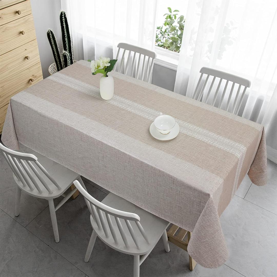 Vonabem 100% Waterproof Rectangle PVC Tablecloths, Vinyl Tablecloth with Flannel Backing, Wipeable Plastic Table Cover for Dinning, Picnic, Indoor and Outdoor(Brown,60"x84")