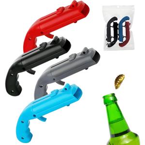 4-Pack Gun Bottle Opener Set Fun & Creative Shooter for Beer & Soda Party & Bar Tool Includes Red Blue Black Gray Colors