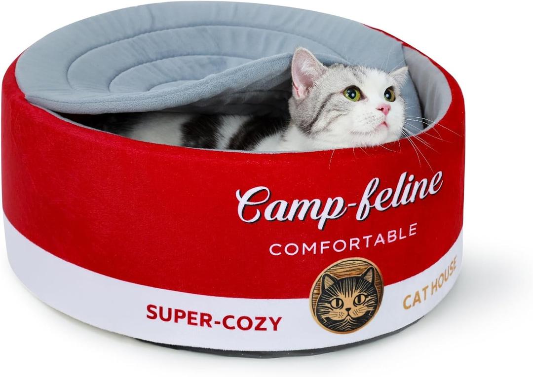 Can-Shaped Cat Bed with Privacy Cover - Comfortable Cushion for Cats & Small Dogs, Medium