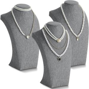 Kigley 3 Pcs Linen Jewelry Display Bust Necklace Display Stand Necklace Mannequin Holder for Jewelry Selling Trade Shows (11.42 x 6.89 Inch, Gray)