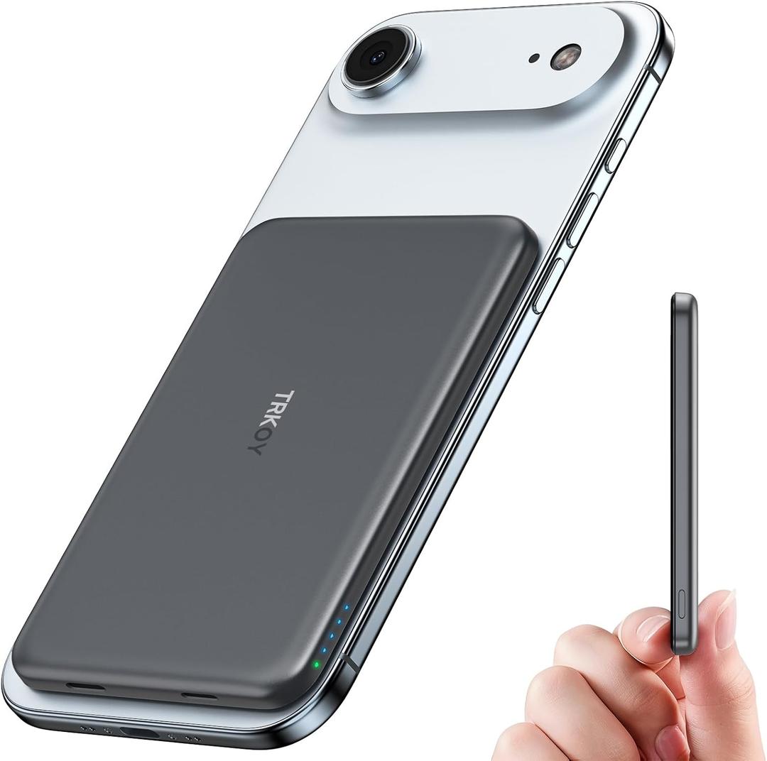 for Magsafe Portable Charger Power Bank,5000mAh Slim Wireless Magnetic Power Bank with USB C Fast Charging,Travel Essential for Magsafe Battery Pack Compatible with iPhone 17/16/15/14/13/12 Series (Titanium Gray)