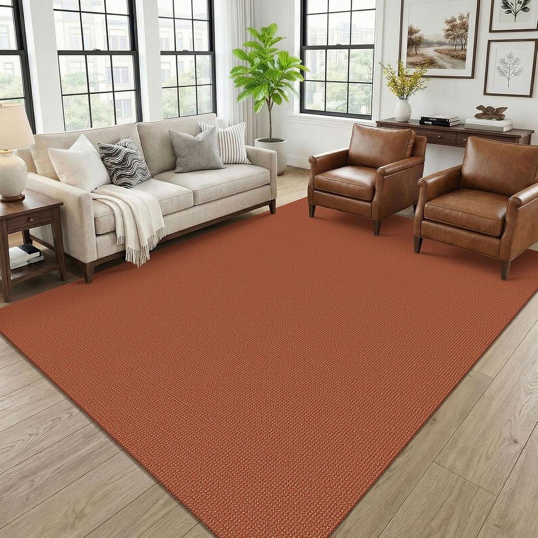 KOZYFLY Orange 6x9 Dining Room Rugs, Washable Area Rug for Living Room, Non Slip Rugs for Bedroom, Braided Floor Carpet for Nursery, Office, Cotton Rug Home Indoor Decor, Burnt Orange/Tan