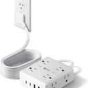 10Ft Extension Cord with Multiple Outlets, Flat Plug Surge Protector Power Strip 10 Ft Long Cord, 8 Outlets & 4 USB Ports (2 USB C), Desk Charging Station for Home Office, College Dorm Room Essentials