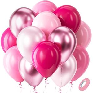 Bezente Pink Balloons Set,60pcs 12 inch Metallic Pearl Pink, Hot & Pastel Pink Latex Balloons Kit for Birthday,Wedding,Baby Shower,Princess Theme Party Decorations