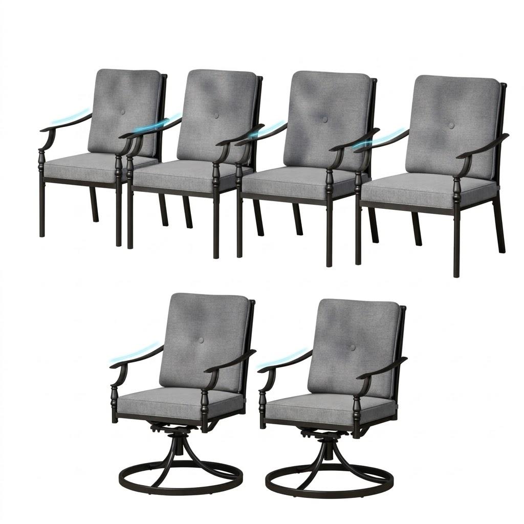 Sophia & William Outdoor Patio Dining Chairs Set of 6, Heavy Duty Outdoor Furniture Chairs with Thickened Cushions, Wrought Iron Deck Chairs for Backyard, Poolside, Balcony and Garden
