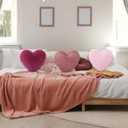 Liliful 3 Pcs Faux Rabbit Fur Heart Pillows Helloween Fluffy Heart Throw Pillows Christmas Cute Couch Cushion Soft Decorative Throw Cushion for Bed Sofa Girls Women(12 x 11 Inch,Pink Series)