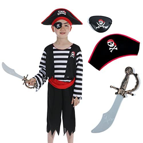 Leadtex Children's Pirate Costume Suit for Toddlers Boys Girls with All in one Pirate Suit,Cutlass, (Kids(4-6), White/Black)