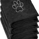 Chumia 4 Pack Dog Towels for Drying Large Microfiber Grooming Tools Absorbent Soft Bath Supplies with Embroidered Paw for Small Medium Pet Products(16 x 32 Inch,Black)