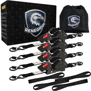 Retractable Ratchet Straps Heavy Duty Tie Down 1''*12ft Breaking Strength 1760LBS Cargo Securing System,for Motorcycle,UTV,ATV,Trailer(Black,4 Pack)