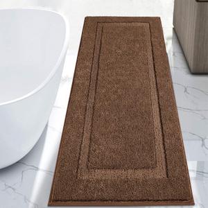 SHACOS Super Soft Bathroom Rugs 24"x60" Long Bath Rugs Polyester Bath Mats Non Slip Washable Absorbent Carpet for Bathroom Accessories Tub Shower Vanity Sink, Coffee Brown 2'x5'