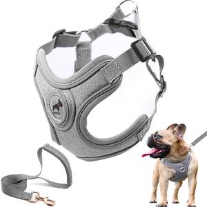 Dog Harness with Leash Set, Reflective Strips Adjustable Step in with Breathable Padded Vest Harness for Small Large Dogs Training and Running (S, Gray)
