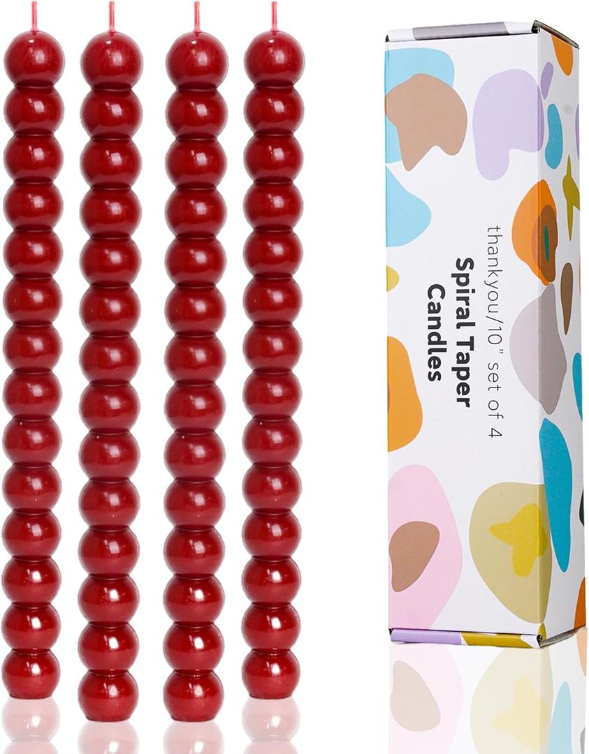 LPUSA Red Tall Taper Candles Stick Dripless Unscented Dinner Spiral Candle for Holiday Wedding Party Wax Unscented Dinner Candle Dripless, Christmas Gift H 10 Inch, 4 Pack Red-C