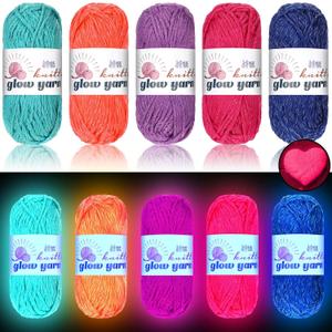 WILLBOND 5 Rolls Glow in The Dark Magic Yarn Luminous Neon Crochet Yarn for Crocheting DIY Knitting Glow Fingering Sewing Supplies for Crafts Sewing Party 54.7 yd Per Roll (Elegant Colors)