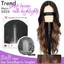 Eawwii Brown Highlights Wig for Women Long Wavy 4x1 Lace Natural Hairline Glueless for Beginners Middle Part Synthetic for Daily Party Use 26Inch
