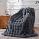 BENVWE Faux Fur Throw Blanket for Couch - Thickened Fluffy Soft Bubble Blanket for Living Room Home Decor - Fathers Day Birthday Gifts for Women Men, Grey, 50" x 60", 1300GSM