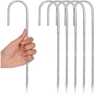 CEWOR 6 Pack 12 Inch Rebar Stakes, J Hook Tent Stakes Heavy Duty Long Galvanized Ground Anchors Metal Spikes Landscape Yard Stakes for Signs, Trampoline, Chain Link Fence, Outdoor Decoration