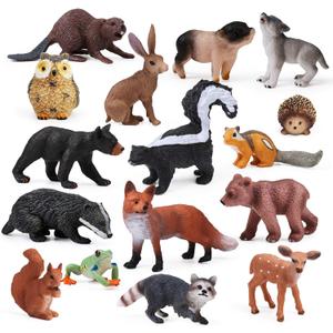 16PCS Forest Animals Baby Figures, Woodland Creatures Figurines, Miniature Toys Cake Toppers Cupcake Toppers Birthday Gift for Kids