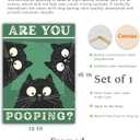 UPWOIGH Funny Are You Pooping Black Cat Bathroom Wall Art, 3 Cats Humor Quote Poster, Green Background Bathroom Decor, Wood Framed Canvas 12x16 Inch