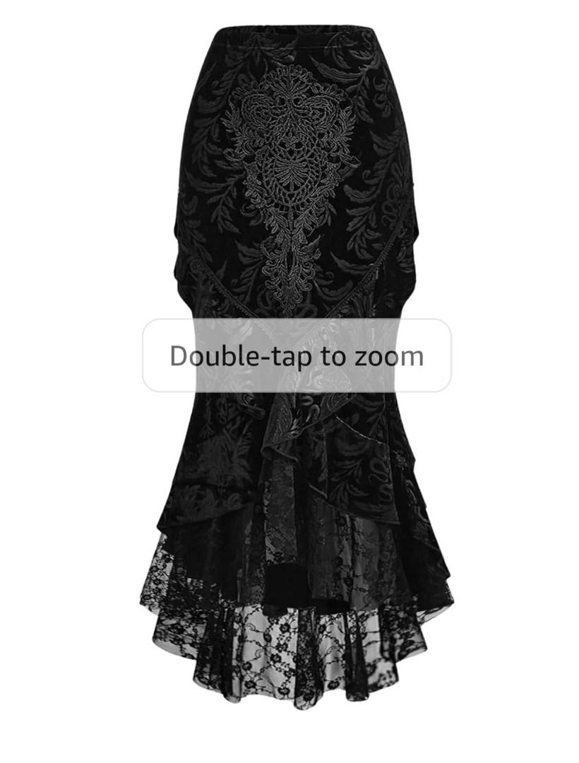 Verdusa Women's Goth Gothic Lace Fishtail Skirts Ruffle Bodycon Long Skirt Vampire Halloween Costume Small