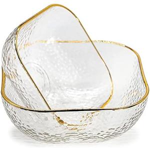 TOSSOW Square Glass Mixing Bowl Set of 2, Serving Bowls All Purpose Transparent Salad Bowls, for Fruit, Snacks, Sauces, Popcorn and More