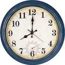 Outdoor Clock Waterproof with Thermometer Wall Clock for Patio Pool Bathroom Kitchen 16 Inch Blue, Large