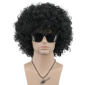 VGbeaty Mens Women Short Wave Colorful Rocker Afro Wig California Halloween Cosplay Anime Costume Wig (Black)