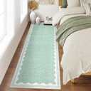 Scalloped Rug 2x6 Runners for Hallways, Solid Green Runner Rug Non Slip Scalloped Bath Runner, Washable Rugs for Bedroom Girls, Rugs for Kitchen Floor Soft Dorm Nursery Carpet for Bedside
