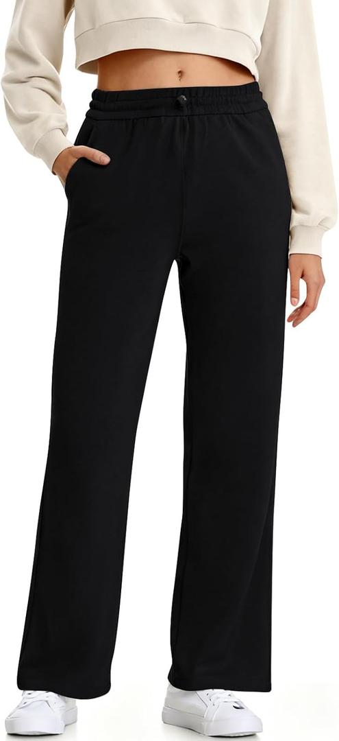 Turnhier Womens Wide Leg Sweatpants Pants Drawstring Casual Athletic Workout Lounge Pants with Pockets (Black, S)