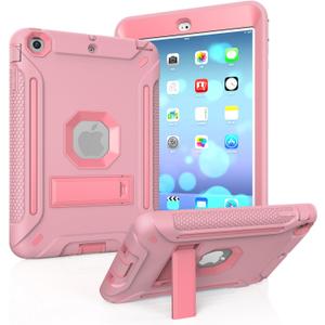 MAKEIT CASE iPad Mini Case, iPad Mini 3 Case Heavy Duty Hybrid Shockproof Protective Silicone and PC Hard Case Full-Body Rugged Protective Case with Kickstand for iPad Mini 1/2/3 (Rose Gold)