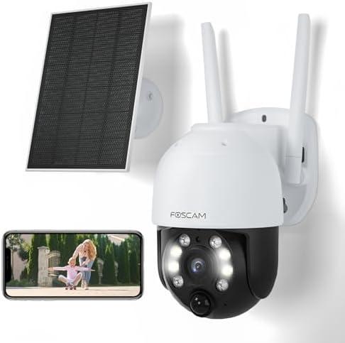 FOSCAM Solar Security Cameras Wireless Outdoor, 4MP 5000mAh Battery Powered WiFi Camera for Home Surveillance with Spotlights,Remote PT Control,PIR Human Detection,Color Night Vision,2-Way Audio,IP65