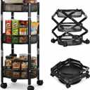 3 Tier Rolling Utility Cart with Wheels, Foldable Storage Cart Organizer, Collapsible Metal Rolling Trolley, Space Saving Kitchen Cart, Bathroom Organizer, Laundry Cart, Office Storage, Black